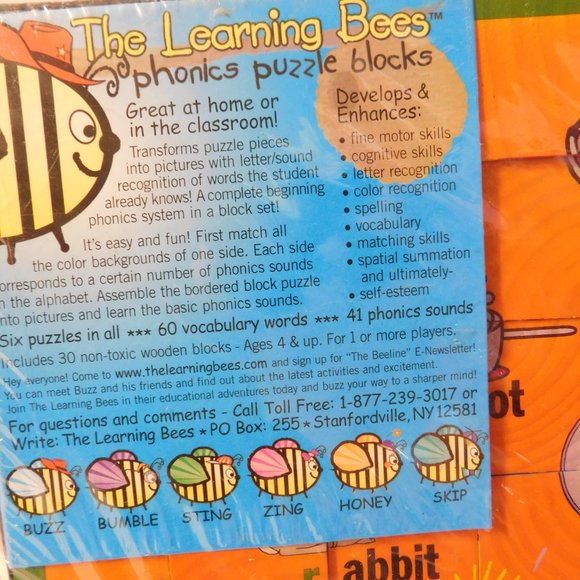 Phonics Puzzle Blocks Learning Bees Motor Cognitive Skills Spelling - Picture 2 of 3
